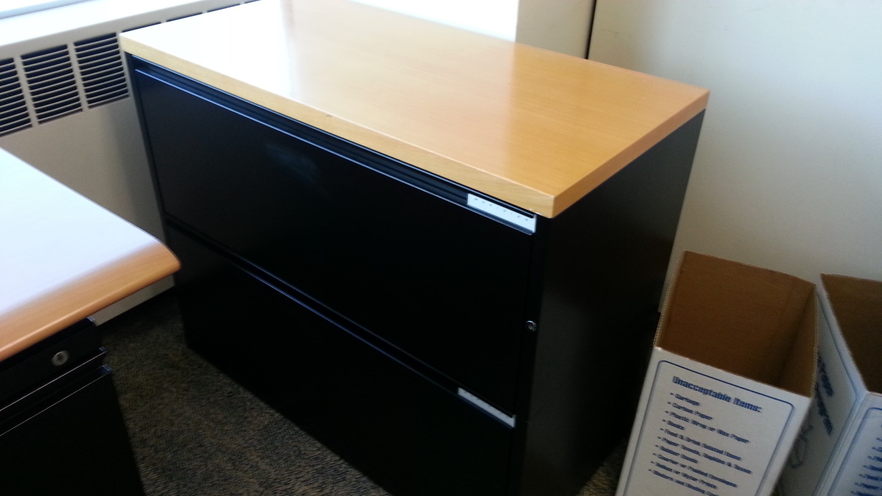 Meridian Black 2 Drawer Lateral File w Wood Top, Locking